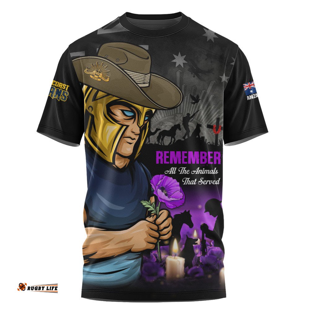 Gold Coast Titans T-Shirt Anzac Day Purple Poppy And Animals That Served