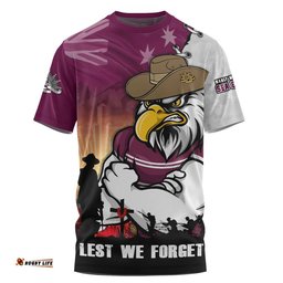 Manly Warringah Sea Eagles T-Shirt Anzac Day Lest We Forget Silent Dawn