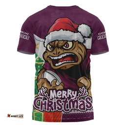 Queensland Maroons T-Shirt Santa Scoring Touchdown On Christmas Game Day