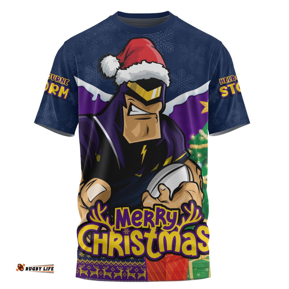 Melbourne Storm T-Shirt Santa Scoring Touchdown On Christmas Game Day