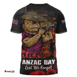 Queensland Maroons T-Shirt Anzac Day Rising Dawn Ceremony Lest We Forget Courage
