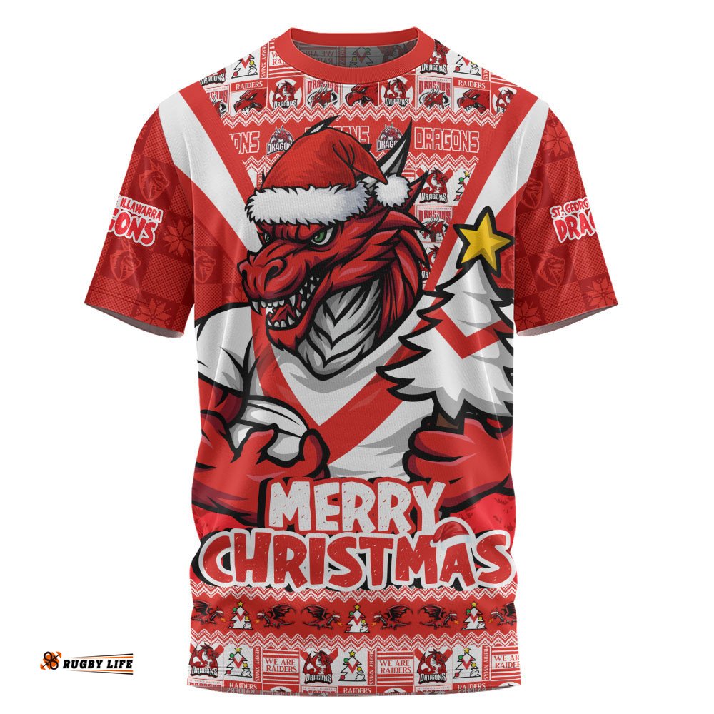 St. George Illawarra Dragons T-Shirt Merry Christmas Festive Spirit Edition