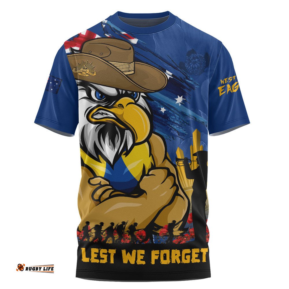 West Coast Eagles T-Shirt ANZAC Inspired Football Fan Memorial Design