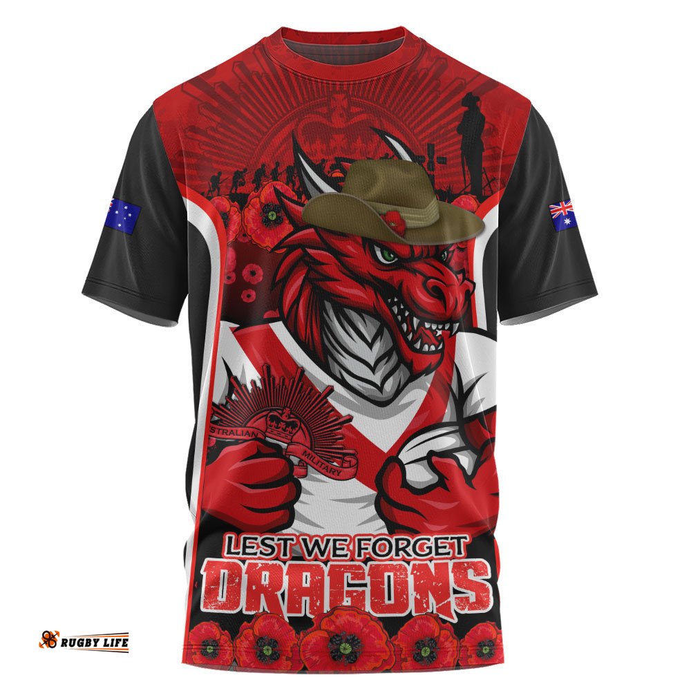 St. George Illawarra Dragons T-Shirt Lest We Forget In Honor And Remembrance