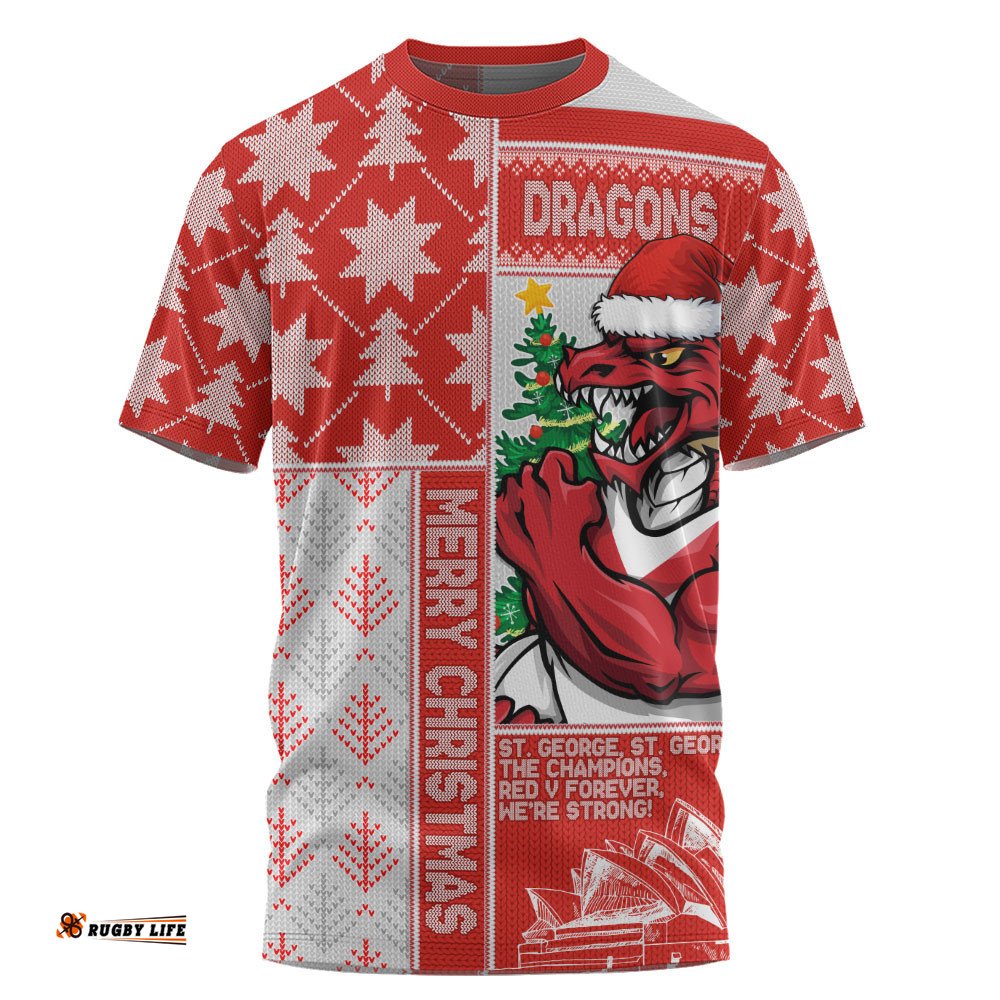 St. George Illawarra Dragons T-Shirt Christmas Magic Knit Style Winter Glow