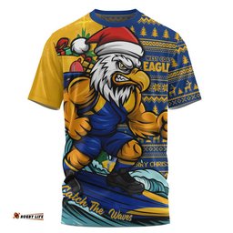 West Coast Eagles T-Shirt Christmas Holiday Santa Rides The Waves
