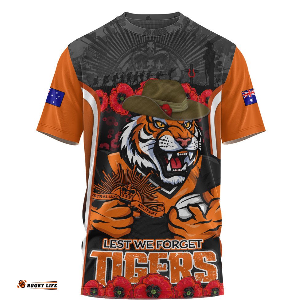 Wests Tigers T-Shirt Lest We Forget In Honor And Remembrance