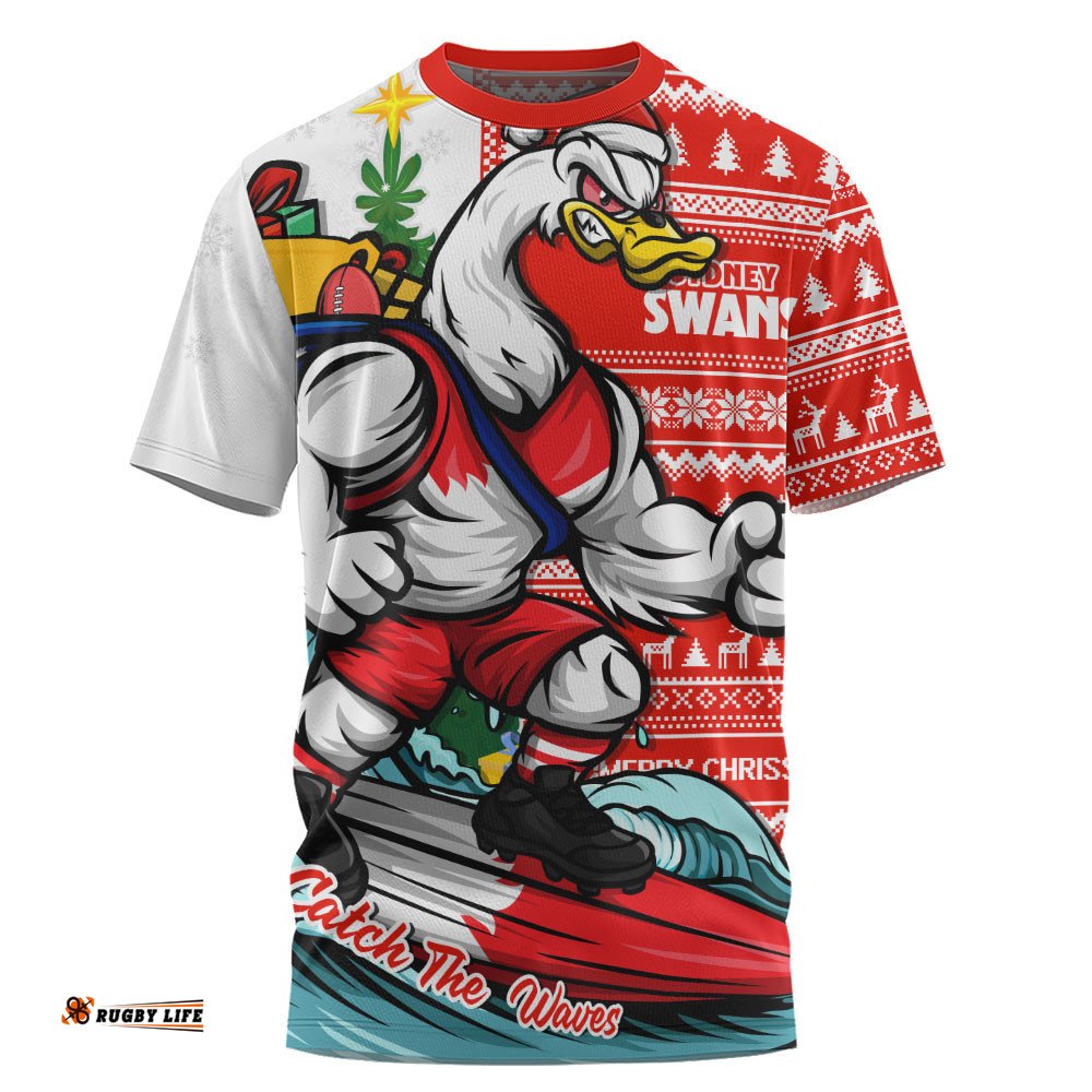 Sydney Swans T-Shirt Christmas Holiday Santa Rides The Waves