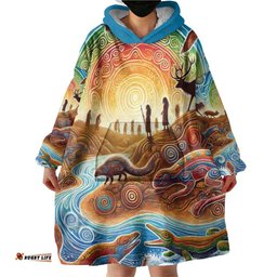 Aboriginal Dreamtime Animals Stories Wearable Blanket Hoodie LT9