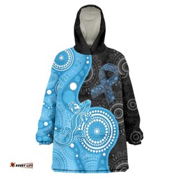 Australia Autism Awareness Month Wearable Blanket Hoodie Indigenous Lizard With Blue Ribbon LT14