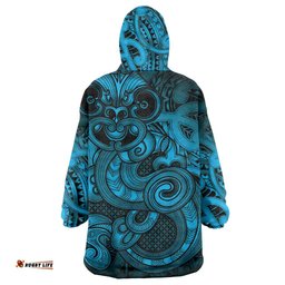 Aotearoa Maori Hei Tiki Wearable Blanket Hoodie Kikorangi Kowhaiwhai Puhoro Motif LT9
