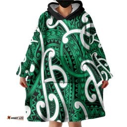 Aotearoa Maori Kowhaiwhai Wearable Blanket Hoodie Kakariki Puhoro and Patiki LT9