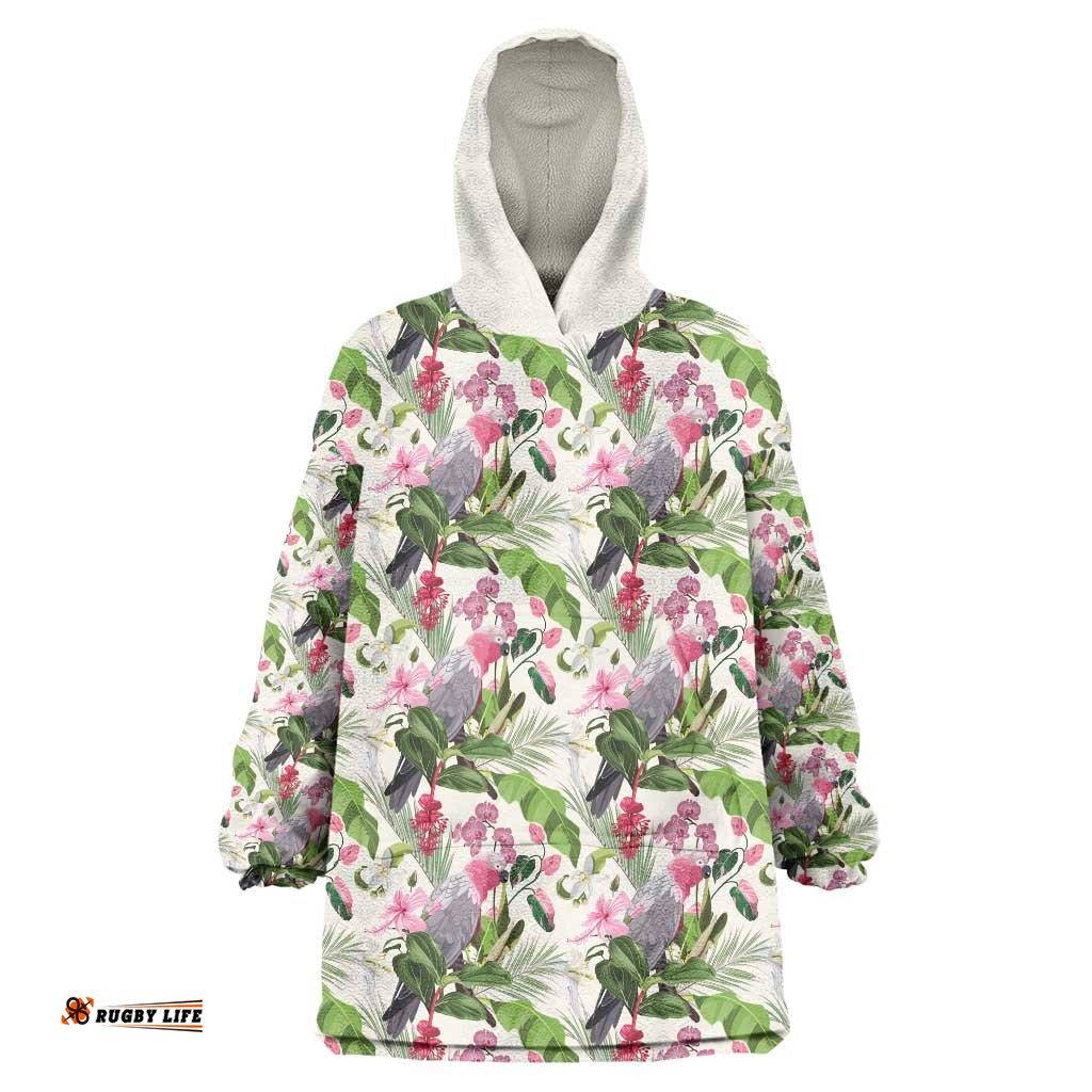 Aussie Pink Cockatoo Flowers Seamless Pattern Wearable Blanket Hoodie LT9