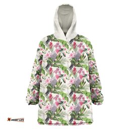 Aussie Pink Cockatoo Flowers Seamless Pattern Wearable Blanket Hoodie LT9
