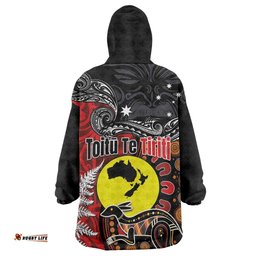 Aotearoa and Australia Toitu Te Tiriti Wearable Blanket Hoodie Honour the Treaty - Te Tiriti Is Us LT03