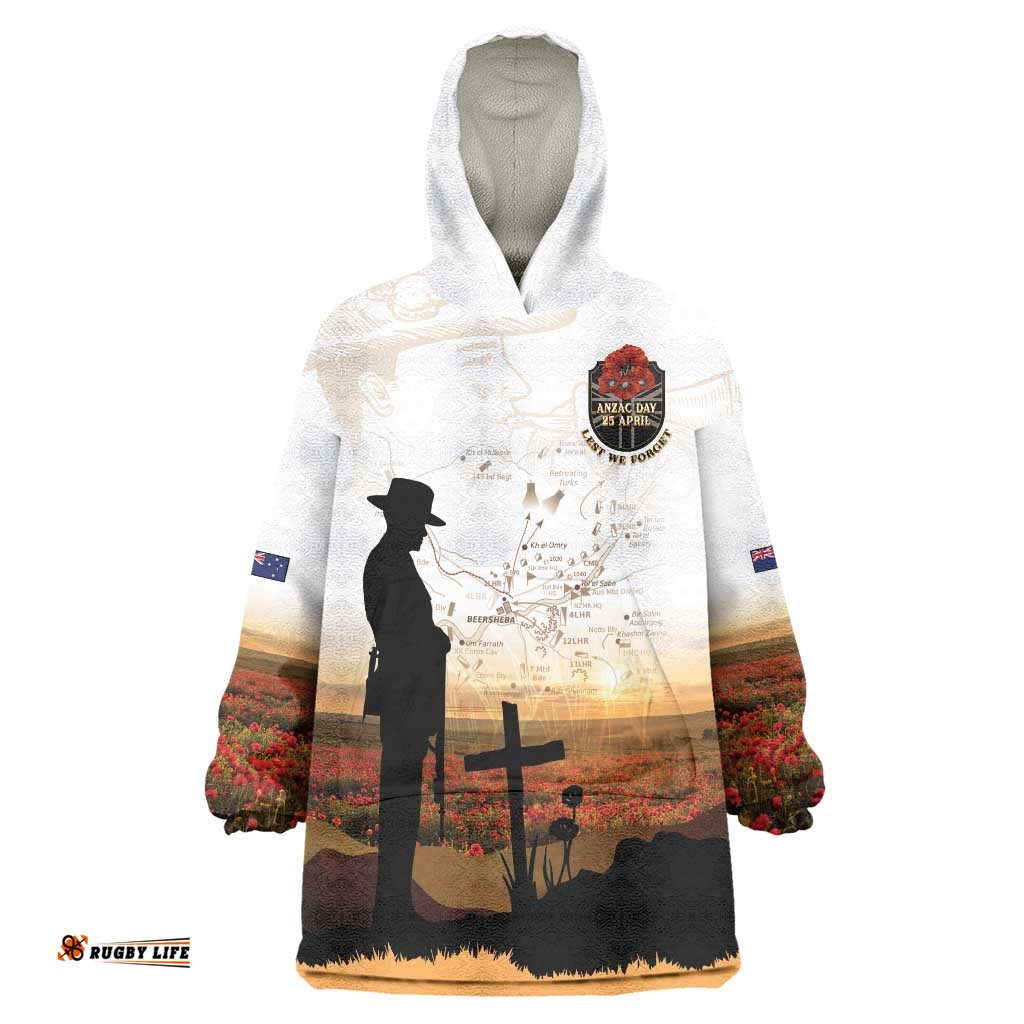 Australia And New Zealand ANZAC Day Wearable Blanket Hoodie Battle Of Beersheba LT05