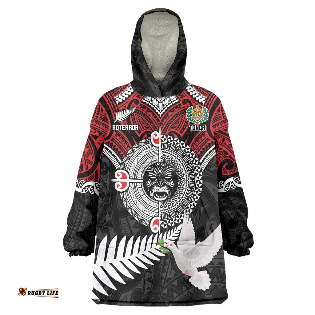 Aotearoa and Tonga Mo Te Tiriti Wearable Blanket Hoodie New Zealand Honour The Treaty Ake!Ake!Ake! LT9