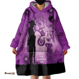 Australia Animals ANZAC Day Wearable Blanket Hoodie Lest We Forget The Animals Too Purple Poppy LT14