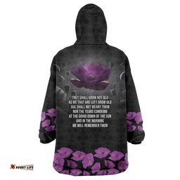 ANZAC Day Remembrance Wearable Blanket Hoodie Purple Poppy We Will Remember Them LT9