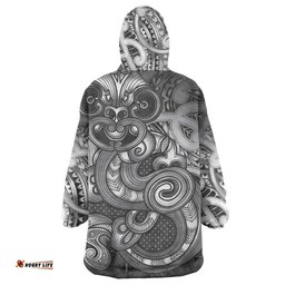 Aotearoa Maori Hei Tiki Wearable Blanket Hoodie Kiwikiwi Kowhaiwhai Puhoro Motif LT9