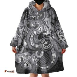 Aotearoa Maori Hei Tiki Wearable Blanket Hoodie Kiwikiwi Kowhaiwhai Puhoro Motif LT9