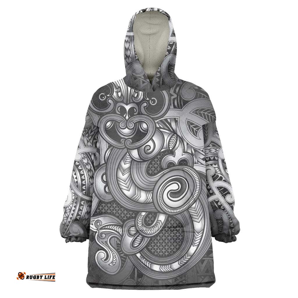 Aotearoa Maori Hei Tiki Wearable Blanket Hoodie Kiwikiwi Kowhaiwhai Puhoro Motif LT9