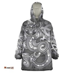 Aotearoa Maori Hei Tiki Wearable Blanket Hoodie Kiwikiwi Kowhaiwhai Puhoro Motif LT9
