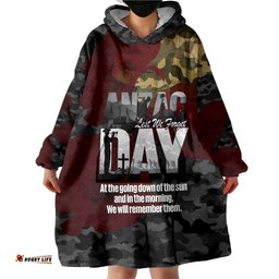 Australia ANZAC Day Wearable Blanket Hoodie We Will Remember Them Poppy Camouflage LT14