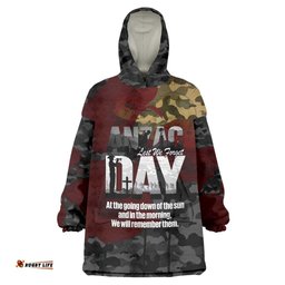 Australia ANZAC Day Wearable Blanket Hoodie We Will Remember Them Poppy Camouflage LT14