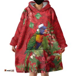 Aussie Rainbow lorikeet Wearable Blanket Hoodie Aboriginal Inspired Christmas LT9