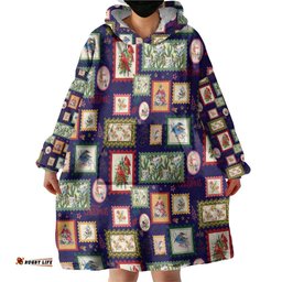 Aussie Birds Christmas La La Land Wearable Blanket Hoodie Navy Blue Vintage Stamp Edition LT9