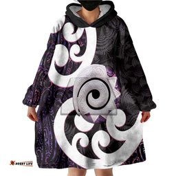 Aotearoa Koru Wearable Blanket Hoodie Purple Maori Paua Shell Mix Silver Fern LT14