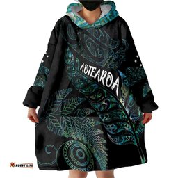 Aotearoa Personalized Lawn Bowls Maori Wearable Blanket Hoodie New Zealand Paua Shell Tribal Silver Fern LT7