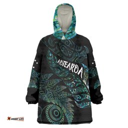 Aotearoa Personalized Lawn Bowls Maori Wearable Blanket Hoodie New Zealand Paua Shell Tribal Silver Fern LT7