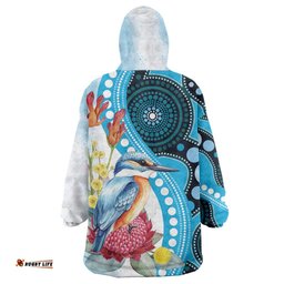 Australia Azure Kingfisher Wearable Blanket Hoodie Australian Native Flowers Indigenous Art LT14