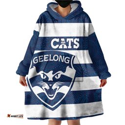 AFL Cats Football Custom Wearable Blanket Hoodie Geelong Proud Indigenous Art LT14