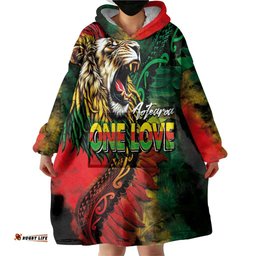 Aotearoa One Love Wearable Blanket Hoodie Reggae Lion with Kakahu Huruhuru LT03