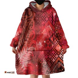 Aotearoa Taniko Matariki Wearable Blanket Hoodie Cosmic Red LT7