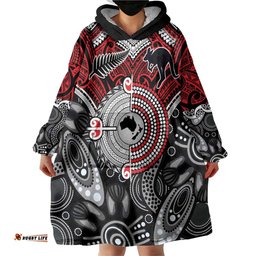 Aotearoa and Australia Wearable Blanket Hoodie New Zealand Honour The Treaty Ake!Ake!Ake! LT9
