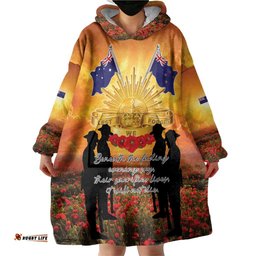 ANZAC Day Wearable Blanket Hoodie Remembrance Tribute Soldiers And Poppy Field LT05