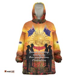 ANZAC Day Wearable Blanket Hoodie Remembrance Tribute Soldiers And Poppy Field LT05