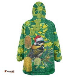 Aussie Honeyeaters Banksia Christmas Wearable Blanket Hoodie Aboriginal Dots Painting Green Motif LT9