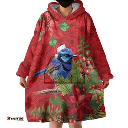 Aussie Superb Fairywren Bird Wearable Blanket Hoodie Aboriginal Inspired Christmas LT9