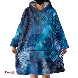 Aotearoa Taniko Matariki Wearable Blanket Hoodie Cosmic Blue LT7