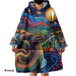 Aboriginal Dreamtime Rainbow Serpent Wearable Blanket Hoodie LT9