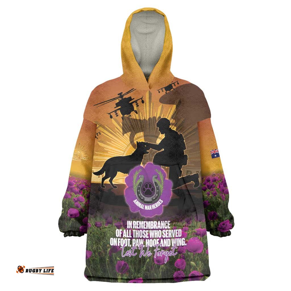 Animal War Heroes Australia ANZAC Day Wearable Blanket Hoodie We Will Always Remember Them LT14