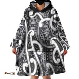 Aotearoa Maori Kowhaiwhai Wearable Blanket Hoodie Kiwikiwi Puhoro and Patiki LT9