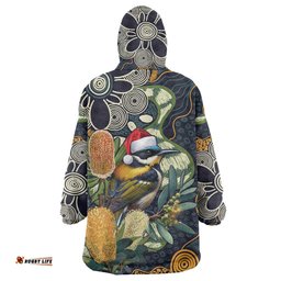 Aussie Honeyeaters Banksia Christmas Wearable Blanket Hoodie Aboriginal Dots Painting Blue Motif LT9
