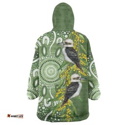 Aussie Kokaburra Golden Wattle Wearable Blanket Hoodie Aboriginal with National Color LT9