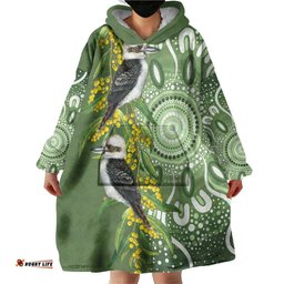 Aussie Kokaburra Golden Wattle Wearable Blanket Hoodie Aboriginal with National Color LT9